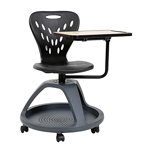Flash Furniture Black Mobile Desk Chair with 360 Degree Tablet Rotation and Under Seat Storage Cubby