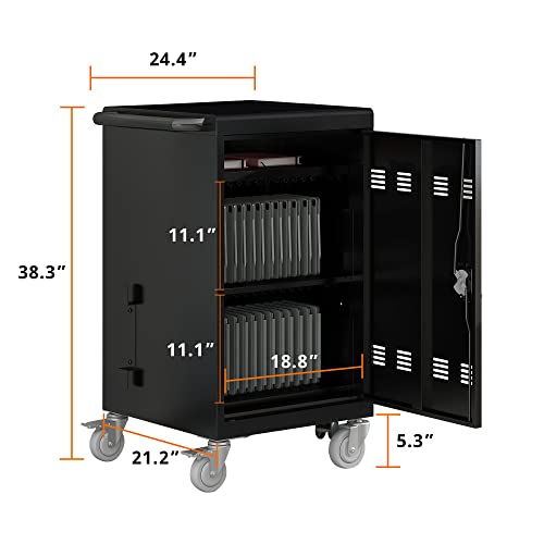 Larmliss 32 Device Laptop Charging Cart with Combination Lock, Surge Protection - Black