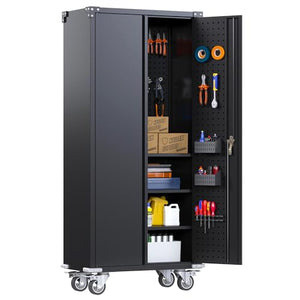 Reemoon Metal Storage Cabinet with Doors and Shelves, 71-inch Tall Lockable File Cabinet - Black