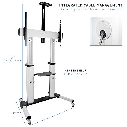 VIVO Ultra Heavy Duty Mobile TV Stand for 32-100 inch Flat Screens, Adjustable Rolling Cart with Wheels - STAND-TV22S