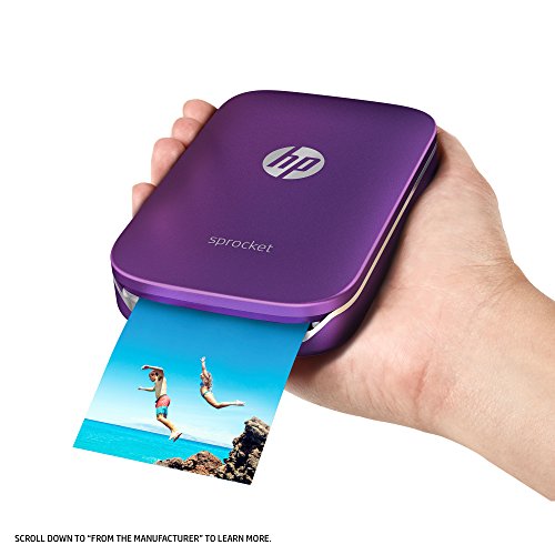 HP Sprocket Portable Photo Printer, Print Social Media Photos on 2x3 Sticky-Backed Paper - Purple (Z9L25A)