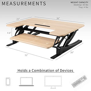 VIVO Height Adjustable Stand Up Desk Converter, V Series, Dual Monitor Riser Workstation, Light Wood Top - DESK-V000VO
