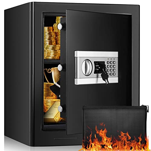 DIOSMIO Fireproof Safe Box with Fireproof Document Bag,2.08Cub Digital Safe Box Fireproof Waterproof Combination Lock Safe with Keypad LED Indicator, for Pistol Cash Jewelry Important Documents
