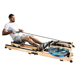 LUCYKERMORE Oak Wood Water Rowing Machine for Home Use with Adjustable Pedal Exercise Equipment for Whole Body Cardio Training, 330 lbs