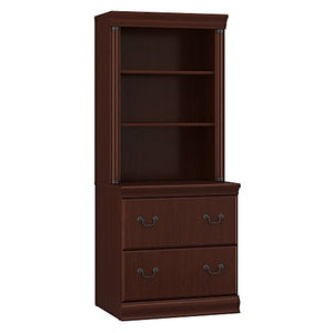 Bush Furniture Birmingham Lateral File Cabinet with Hutch in Harvest Cherry