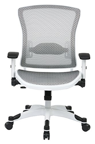 SPACE Seating Breathable Mesh Seat and Back, 2-to-1 Synchro Tilt Control, 2-Way Adjustable Flip Arms, and White Coated Nylon Base Managers Chair, White
