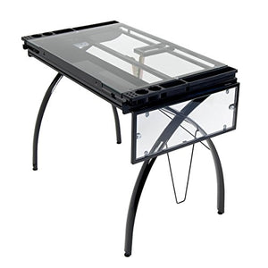 Offex Home Futura Craft Station with Folding Shelf Black/Clear Glass