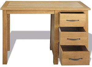 Yyl Desk with 3 Drawers | Solid Oak Wood Computer Desk | Home Office Desk Workstation 106x40x75 cm