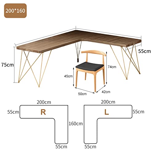 L-Shaped Solid Wood Computer Desk with Office Chair, Pine Study Desk (Left, 200x160x75cm)