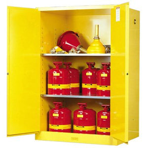 JUSTRITE MANUFACTURING 899000 Yellow 18 Gauge CR Steel Sure-Grip EX Flammable Safety Cabinet with 2 Manual-Close Door, 90 gal Capacity, 43" W x 65" H x 34" D, 2 Shelves
