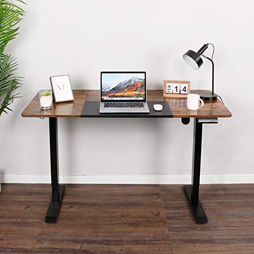 FINEWISH Electric Height Adjustable Desk Solid Wood Home Office Table Standing Motorized Workstation Digital Panel Push Button Memory Settings ，55.1 (L) x 27.6” (W) (Classic, Black and Rustic Brown)