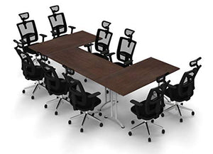TeamWORK Tables 9 Person Conference Meeting Seminar Tables & Chairs Set - Model 5435 - BIFMA Top Spec Commercial Adjustable Manager Chairs - Black Chairs/Java Tables