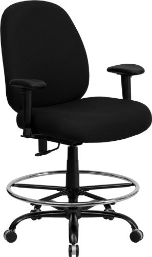 Flash Furniture Hercules Series 400 lb Capacity Big and Tall Black Fabric Drafting Stool with Arms and Extra Wide Seat [WL-715MG-BK-AD-GG]
