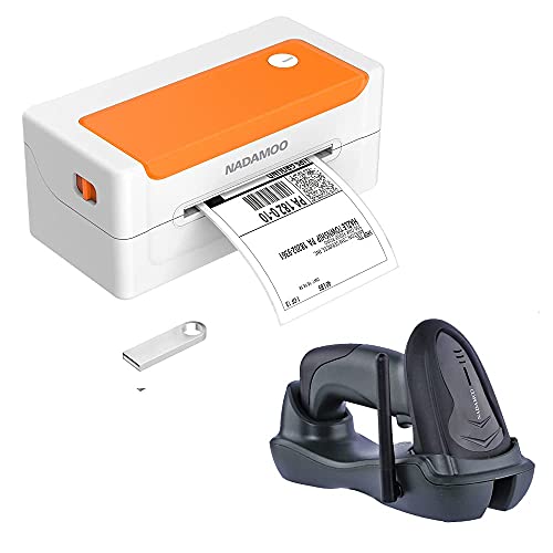 NADMAOO Bur3400-Orange Thermal Label Printer and Bur3069-2D Wireless Barcode Scanner