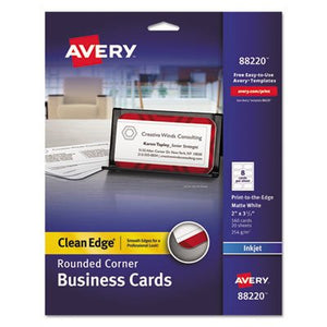 Clean Edge Inkjet Business Cards, White, Round Edge, 2 x 3 1/2, 160 cards/PK