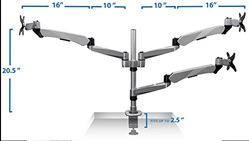 Mount-It! Dual Monitor and Laptop Desk Stand Mount with Mouse Pad Holder | 3 Gas Spring Arms | Fits Monitors up to 27 Inches | Laptop Notebook Tablet or Keyboard Tray Included | C-clamp Base | Silver