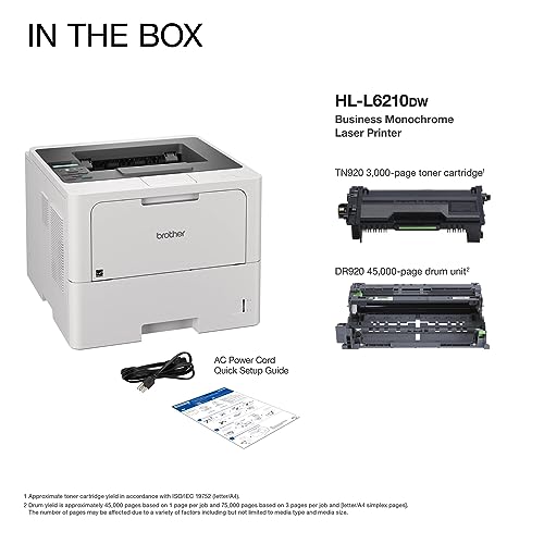 Brother HL-L6210DW Monochrome Laser Printer with Large Paper Capacity, Wireless Networking, Low-Cost Printing, and Advanced Security Features