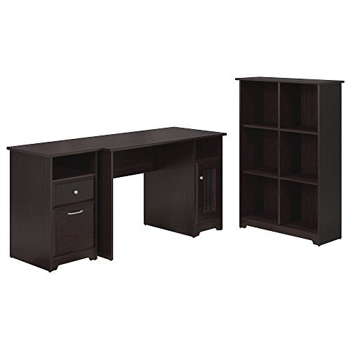 Cabot Computer Desk with 2 Drawer File Cabinet and 6 Cube Bookcase