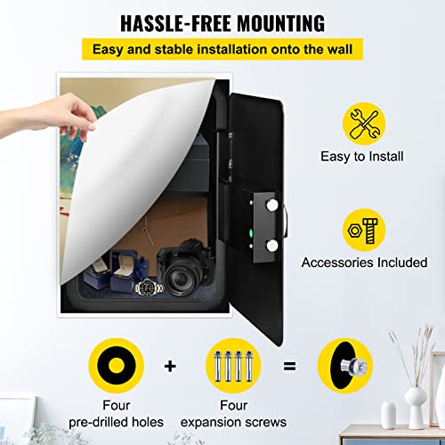 VEVOR Safe Box, 1.8 Cubic Feet Money Safe with Fingerprint Lock and Key Lock, Alloy Steel Home Safes with A Removable Shelf, Wall-Mounted Security Safe for Cash, Jewelry, Passports, Documents (Black)