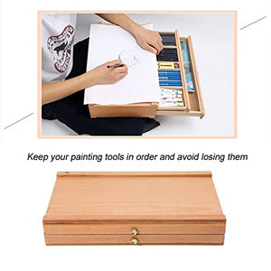 YIFUTY Artist Tabletop Wooden Desktop Portable Easel Beech Painting Box with Three Layer Drawers for Painting Hardware Art Supplies
