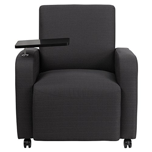 Flash Furniture Gray Fabric Guest Chair with Tablet Arm and Front Wheel Casters