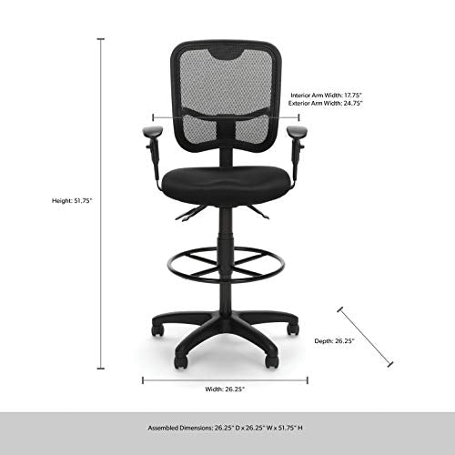 OFM Comfort Series Ergonomic Mesh Swivel Task Chair with Arms and Drafting Kit, Mid Back, in Black (130-AA3-DK-A05)