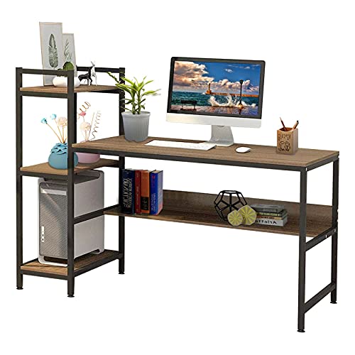 ADHW Corner Computer Desk with Bookshelf Laptop Home Office Study Table Workstation