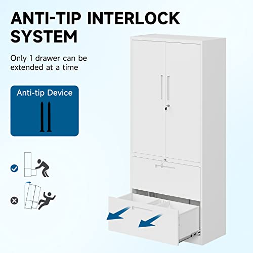PEUKC 2-Drawer Metal File Cabinet with Lock, White - Legal/Letter/A4 Size