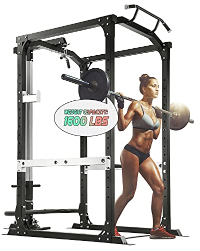 ZEG Power Rack Power Cage with LAT Pulldown 1600-Pound Capacity 14 Height Adjustable Squat Rack Pull-up Bar Dip Bar for Home Gym Barbell Strength Training