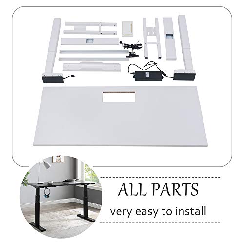 Knocbel Electric Lifting Computer Table Standing Desk, 24.6" to 49.2" Height Adjustable Home Office Workstation Writing Table, 250lbs Weight Capacity (White)