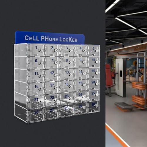 HaroldDol Cell Phone Locker with Charging Slot, Acrylic Storage Cabinet (30 Slots)