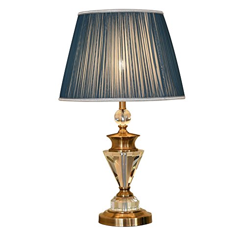 Desk Lamp Full Copper Crystal Table Lamp Retro Living Room Decoration Copper Desk Lamp E27 Study Bedroom Bedside Lamp, Beige/Light Blue Cloth Shade A+ (Color : Light Blue)
