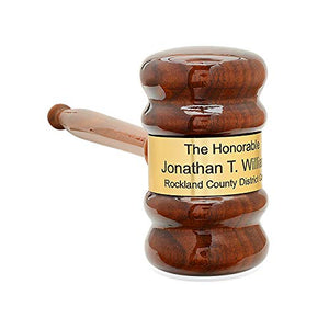 Engraved Gavel and Block Set | Judge's Personalized Gavel Engraved with Custom Message | Judge Gavel in Walnut Wood with Customized Brass Plaque - by Executive Gift Shoppe