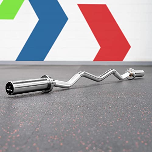 METIS EZ Curl Bar - Tricep Bar for Arm Weights Exercises | Weight Bars For Lifting | Bicep Curl Bar | Strength Training Equipment | EZ Weight Bar (+ 55lb Weight Plates [Pair])