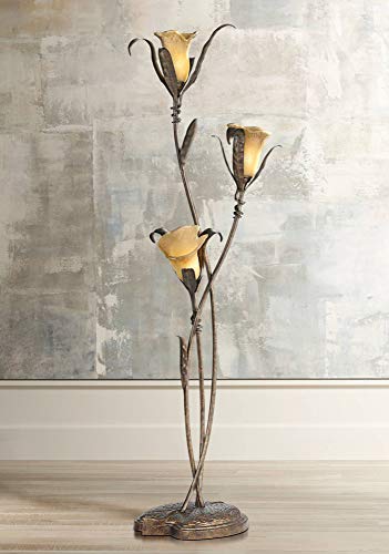 Artistic Floor Lamp Bronze and Gold Lily Shaped Amber Glass Flower Lights for Living Room Bedroom Uplight - Franklin Iron Works