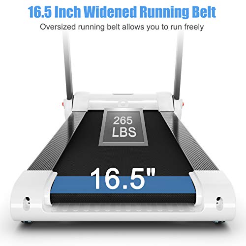 GYMAX Folding Treadmill, 2.25HP Electric Motorized Running Walking Machine with LED Touch Screen & Bluetooth Speaker, Portable Cardio Workout Treadmill for Home Gym Office (White)