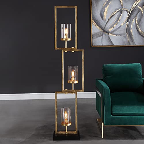 Uttermost Cielo Antique Gold Leaf 3-Light Floor Lamp