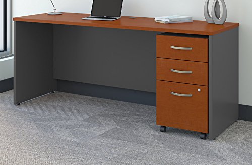 Bush Business Furniture Series C 72W x 24D Office Desk with Mobile File Cabinet in Auburn Maple