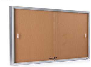 Displays2go 60 x 36 Inches Wall Mountable Enclosed Bulletin Board with Sliding Glass Doors, Cork Board Display Surface (CBSD6036SV)