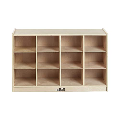 ECR4Kids Birch 12 Cubby Tray Cabinet, Kids Toy Storage Orgaznier with Rolling Casters, Hardwood Mobile Storage Cabinet for Classroom, Preschool and Homeschool Supplies