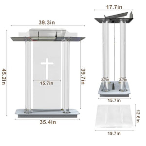 LIZAKI Acrylic Pulpit with Remoteable 16 Colors, Brake Swivel Wheels, 3.77ft Prayer Bench, Movable Reading Platform