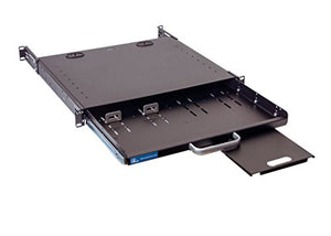 RSF1111BK21F4K2 1U Compact Rack Mount Keyboard Drawer with Retractable Mouse pad for Either Right or Left Hand Operator Supports 2 Post and 4 Post Rack from 15 inch up to 31 inch Depth Rack Cabinet