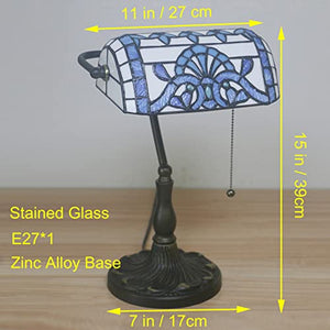 MaGiLL Tiffany Style Banker's Lamp, Green Stained Glass Desk Lamp