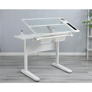 JTDISHINY Drafting Table Drawing Desk with Drawers and Stool (White)