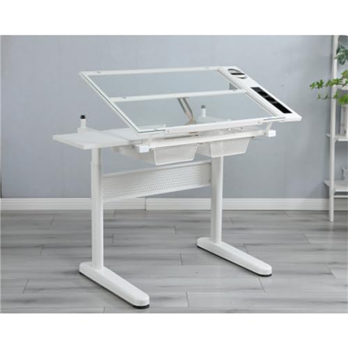 JTDISHINY Drafting Table Drawing Desk with Drawers and Stool (White)