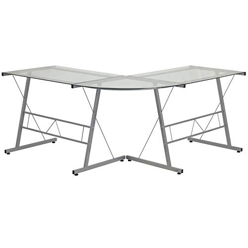 Flash Furniture L-Shaped Desk 83.5" Computer Corner Desk, Gaming Corner Desk, Home Office Corner Desk, Gaming Desk, Space Saving, Easy to Assemble, Clear