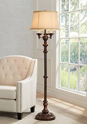 Barnes and Ivy Traditional Italian Floor Lamp Candelabra Style 4-Light 64.5" Tall Bronze Brown Gold Bell Shade