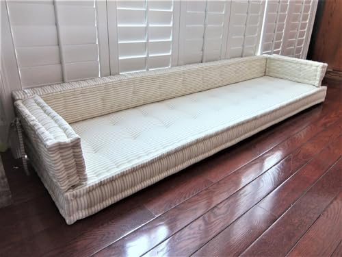 Lschool Tufted Box Custom Bench Cushion, Gray Ticking Stripe