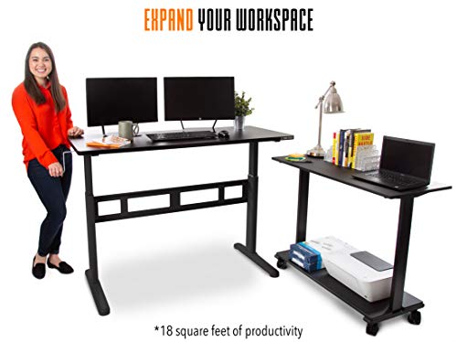 Stand Steady L-Shaped Tranzendesk Standing Desk | Sit to Stand Desk with Add-On Desk Return | Customizable Stand Up Desk Arrangement Great for Any Office Space! (Black / 73 x 42)