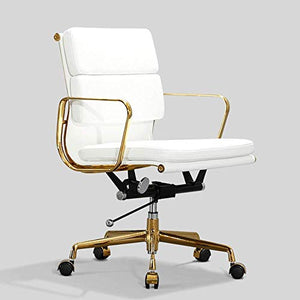 None Ergonomic Pu Leather Mid-Back Office Desk Chair with Armrest - White